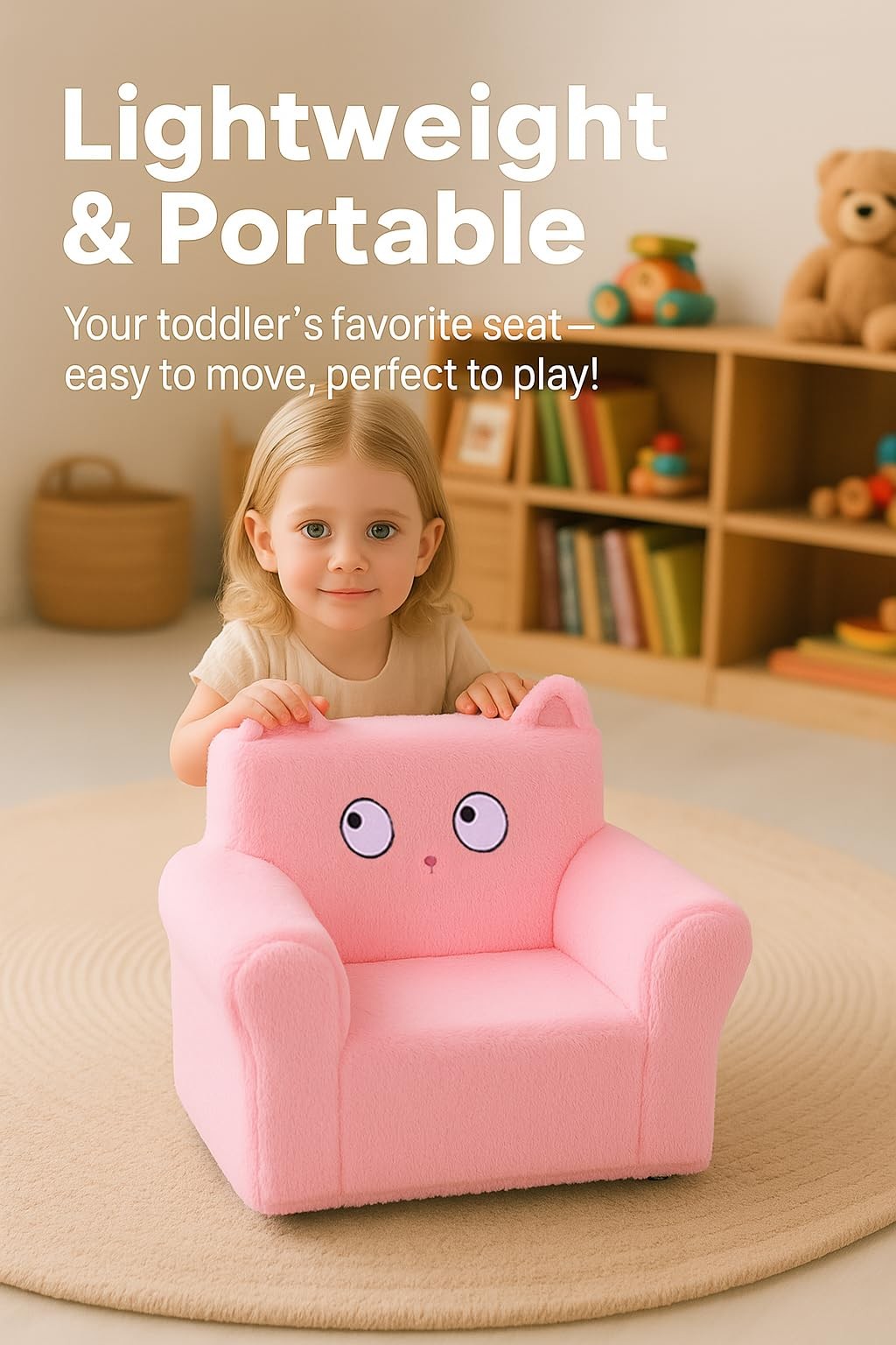 Cute Animal Foam Chair, Soft Faux Rabbit Fur, Comfy Lounge Chair and Couch wi...
