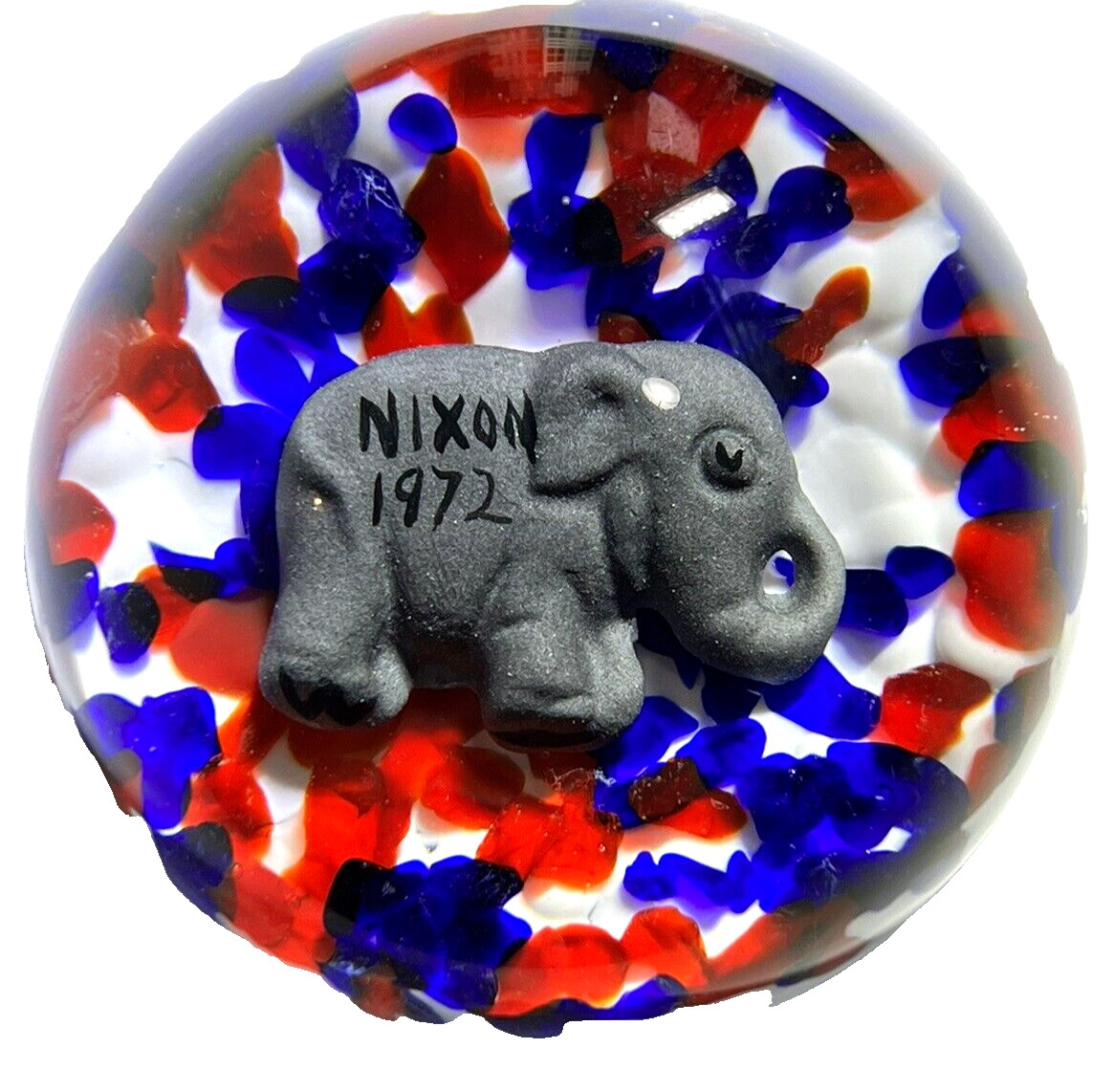 1972  St Clair  Glass NIXON Elephant Paperweight Stamped Numbered  HTF RARE