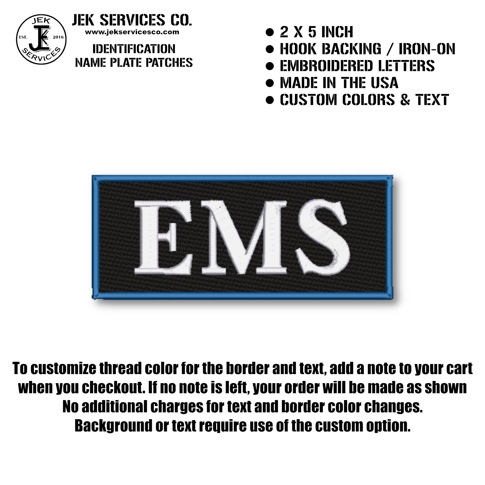 Name Plate Patches, 2 X 5", Standard Versions or Custom, Hook & Loop Backing