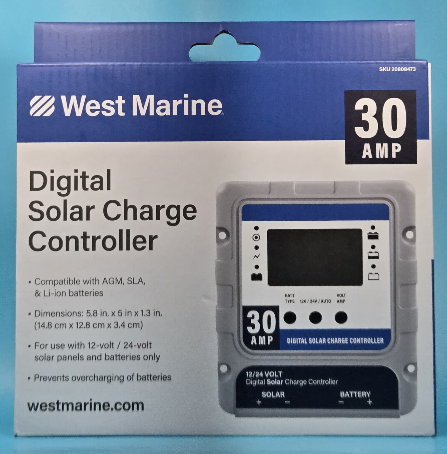 WEST MARINE 30Amp Digital Solar Charge Controller 12V Battery Lithium