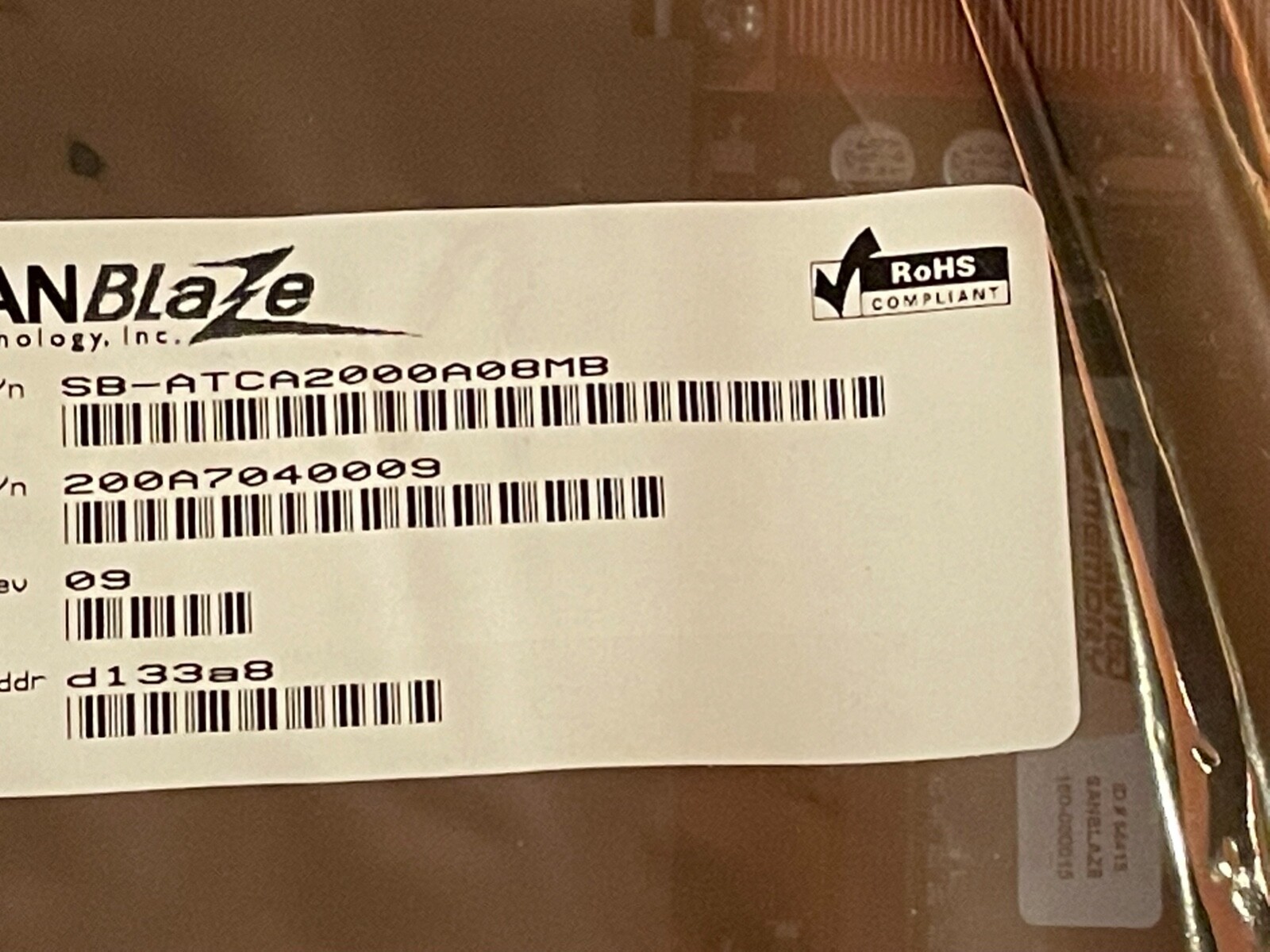 SANBlaze SB-ATCA2000 8 Disk 10 Gb RAID Storage Services Blade