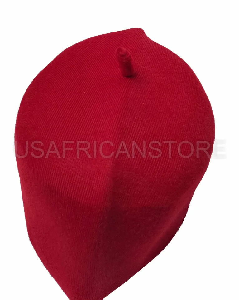 Red Igbo Men Traditional Cap, African Red Chieftaincy Hat 'Okpu Ozo'