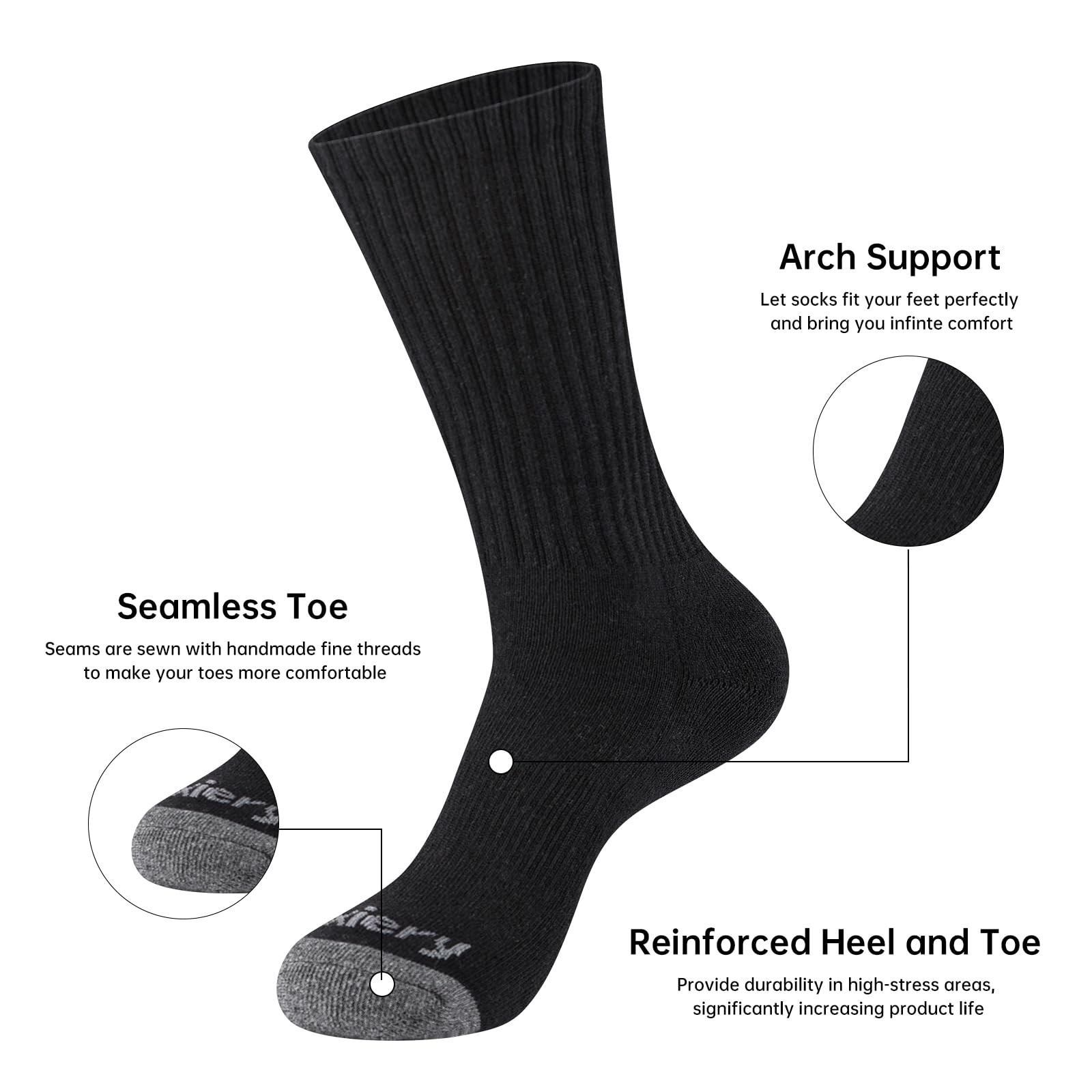 100% Cotton Moisture Wicking Cushioned Crew Socks, Athletic