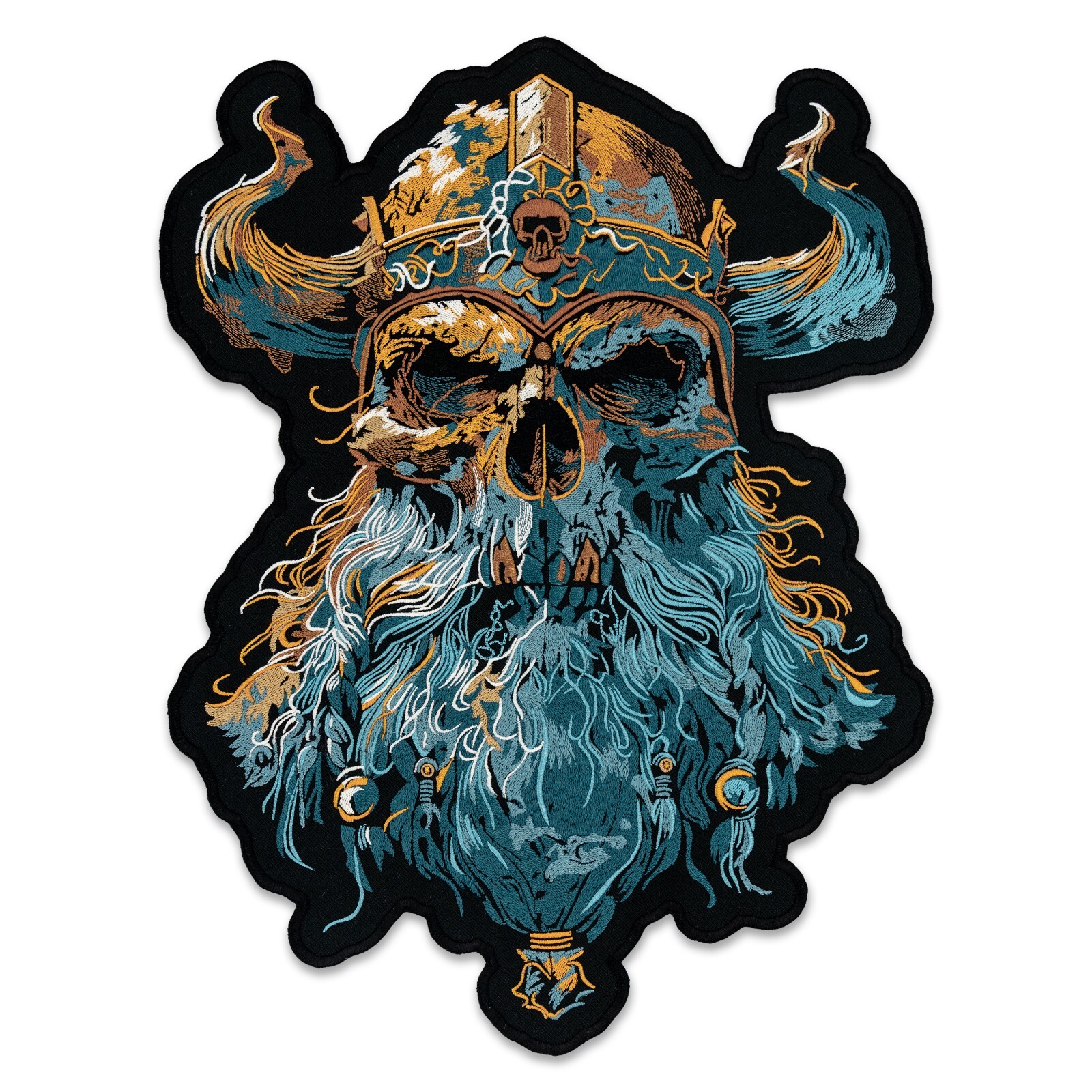 Viking Skull Embroidered Large Back Patch - Norse Warrior Helmet, Iron-On