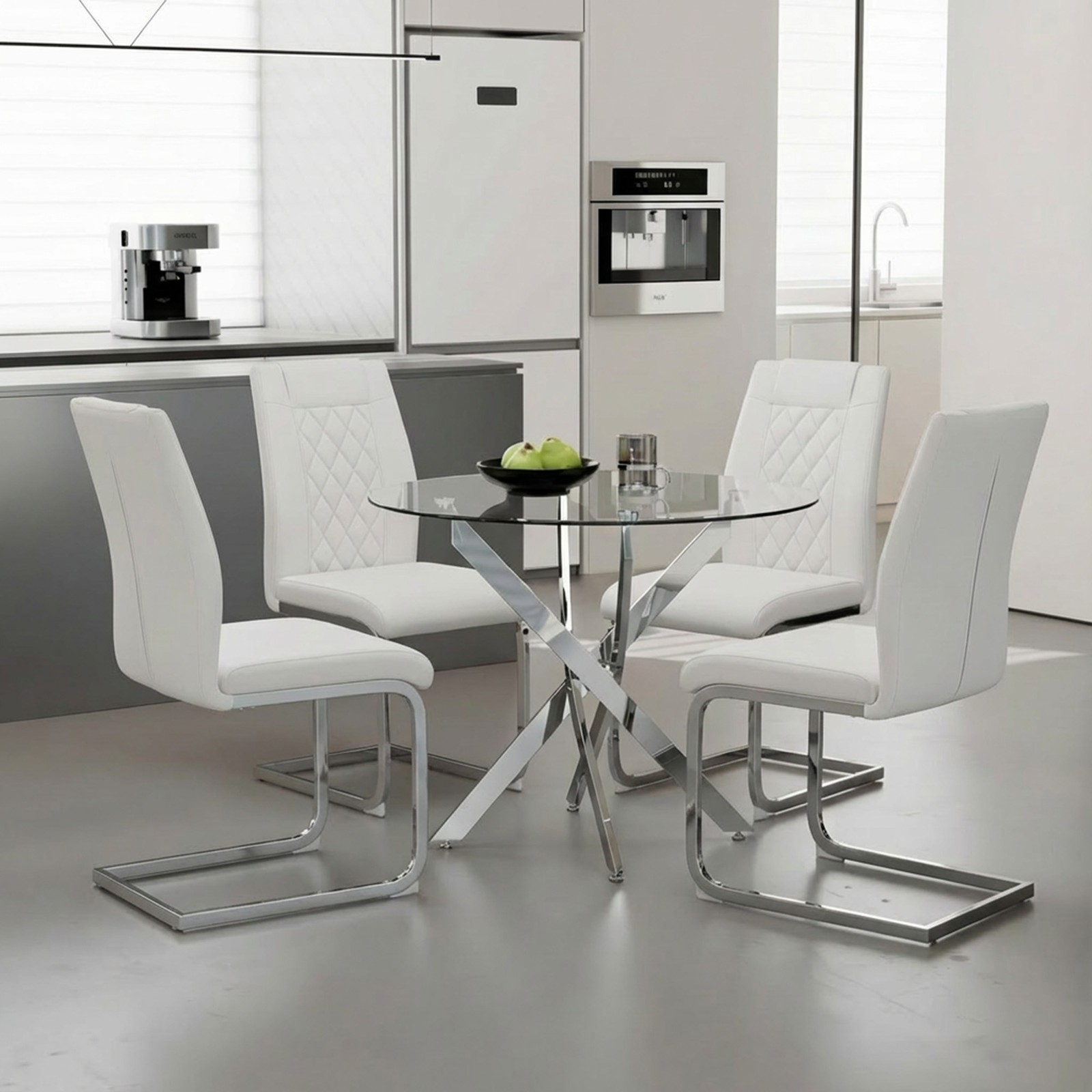 High-Back Dining Chairs Set of 4, PU Leather Modern Kitchen Chairs with Silver