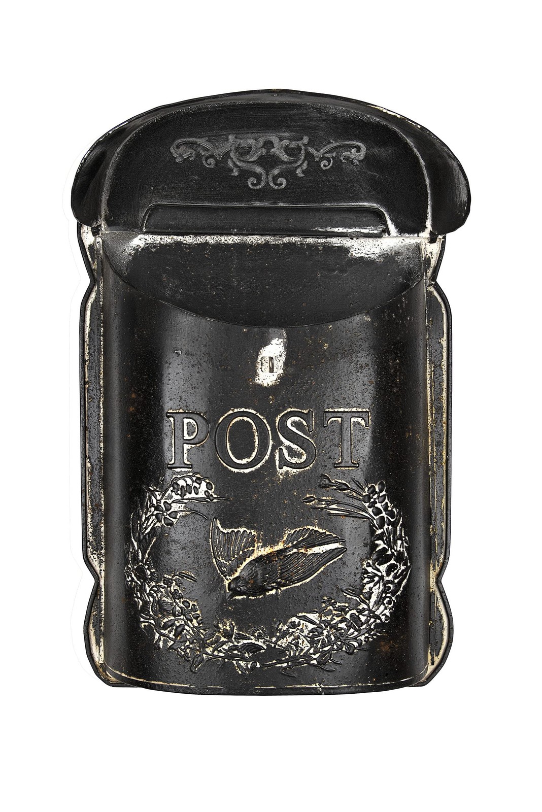 Black Embossed Tin Post Letter Box