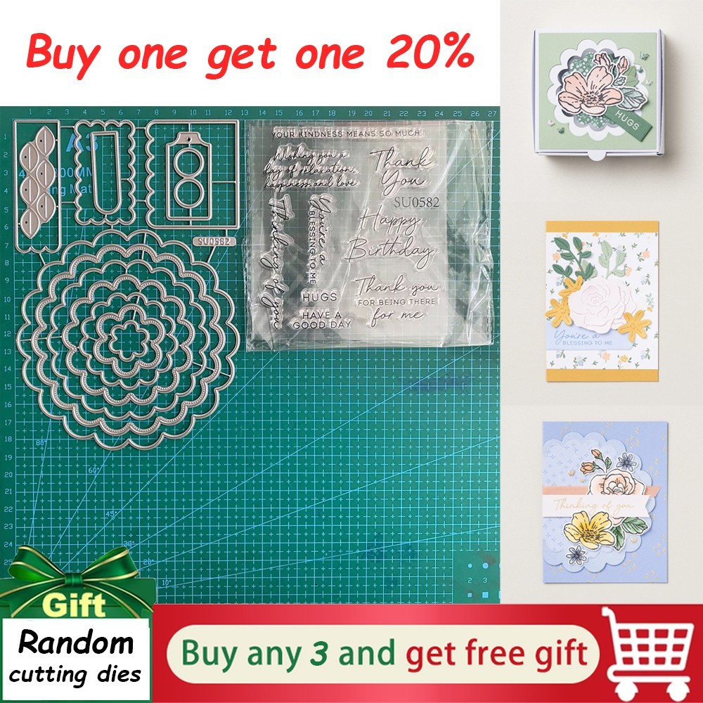 SCALLOPED BLOOMS Cutting Dies&Stamps Sets,Scrapbook Paper Card Album Embossing