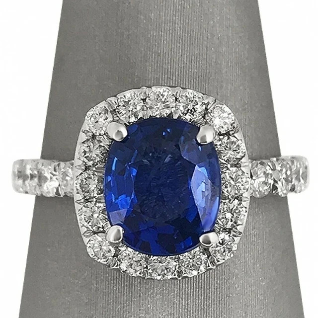 2.50 Ct Oval Cut Blue Sapphire Ring 14K White Gold Plated Created Halo Diamonds