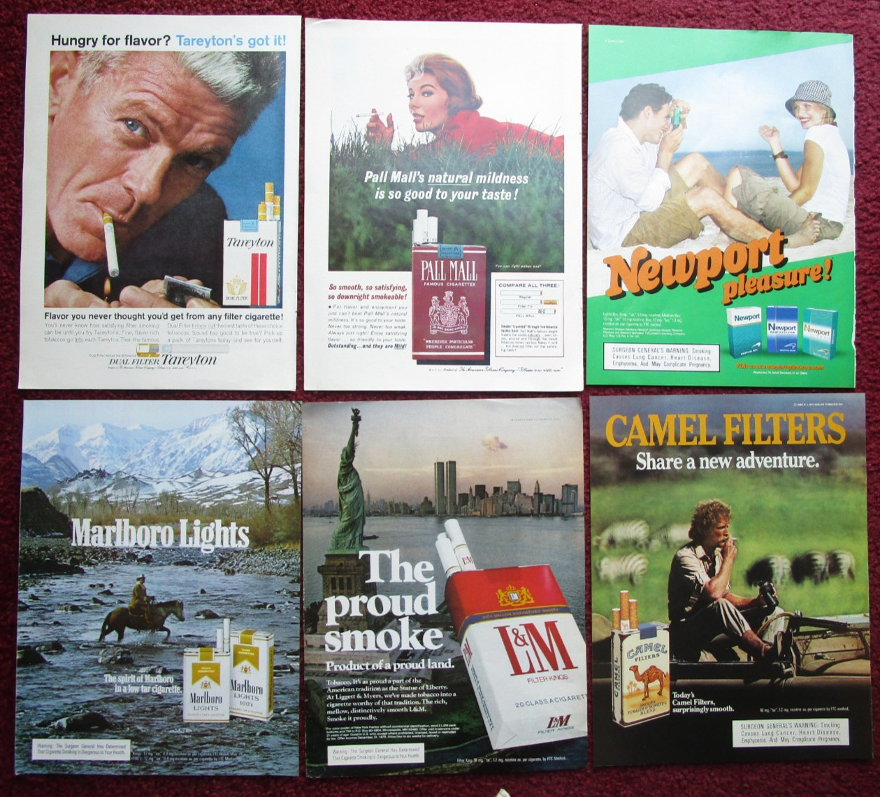 Huge Lot of 50 Diff Cigarettes Tobacco Print Ads ~ Newport, Marlboro, Camel ++++