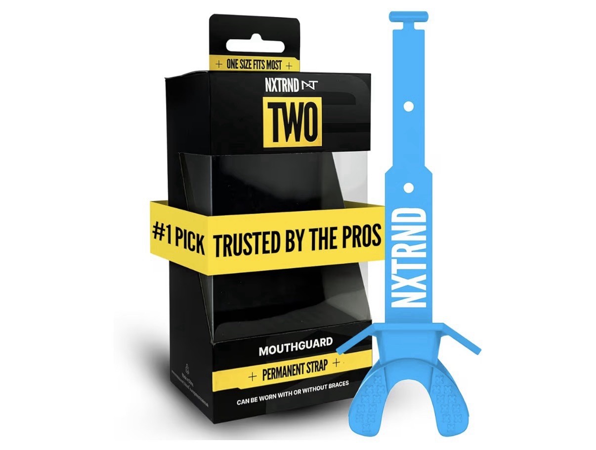 Nxtrnd Two Mouth Guard, Mouthpiece with Strap, Fits Adult & Youth (Neon Blue)