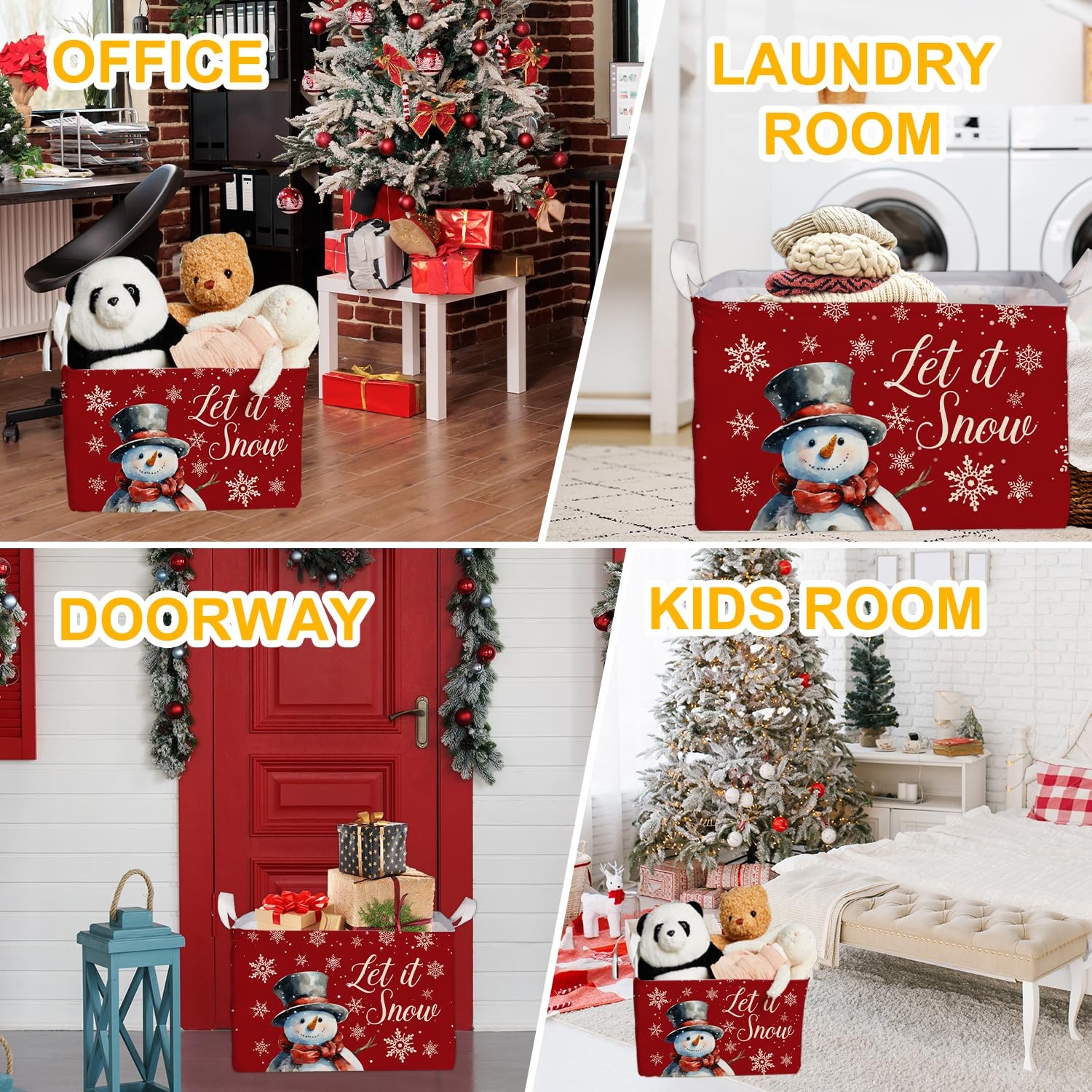 Merry Christmas Snowman Rectangular Basket,Waterproof Boxes with Handle, Toy ...