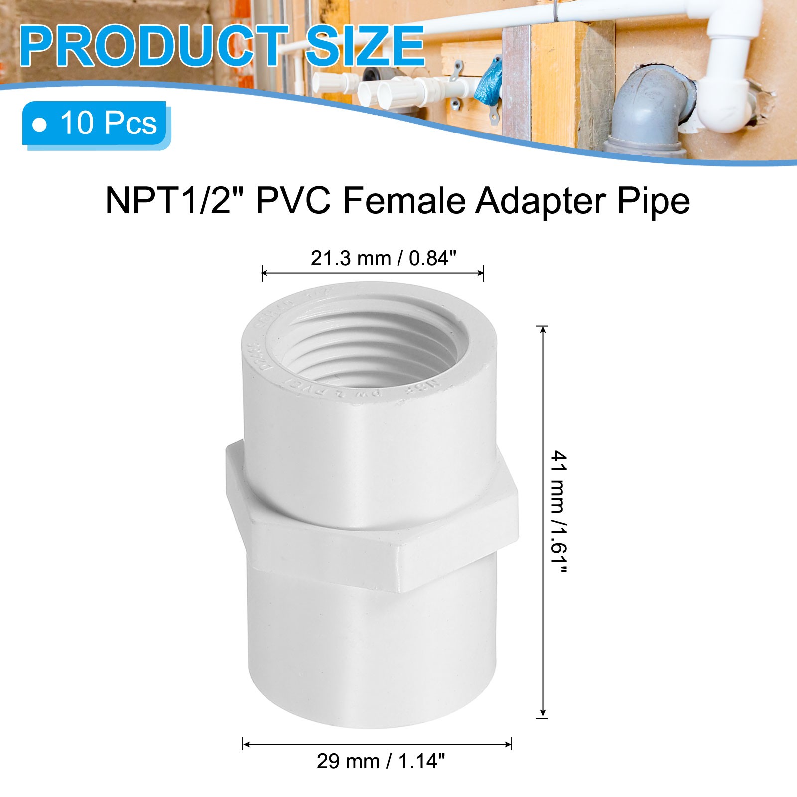 10 Pcs NPT1/2" PVC Female Adapter Pipe Fitting Female Threaded Slip Coupling