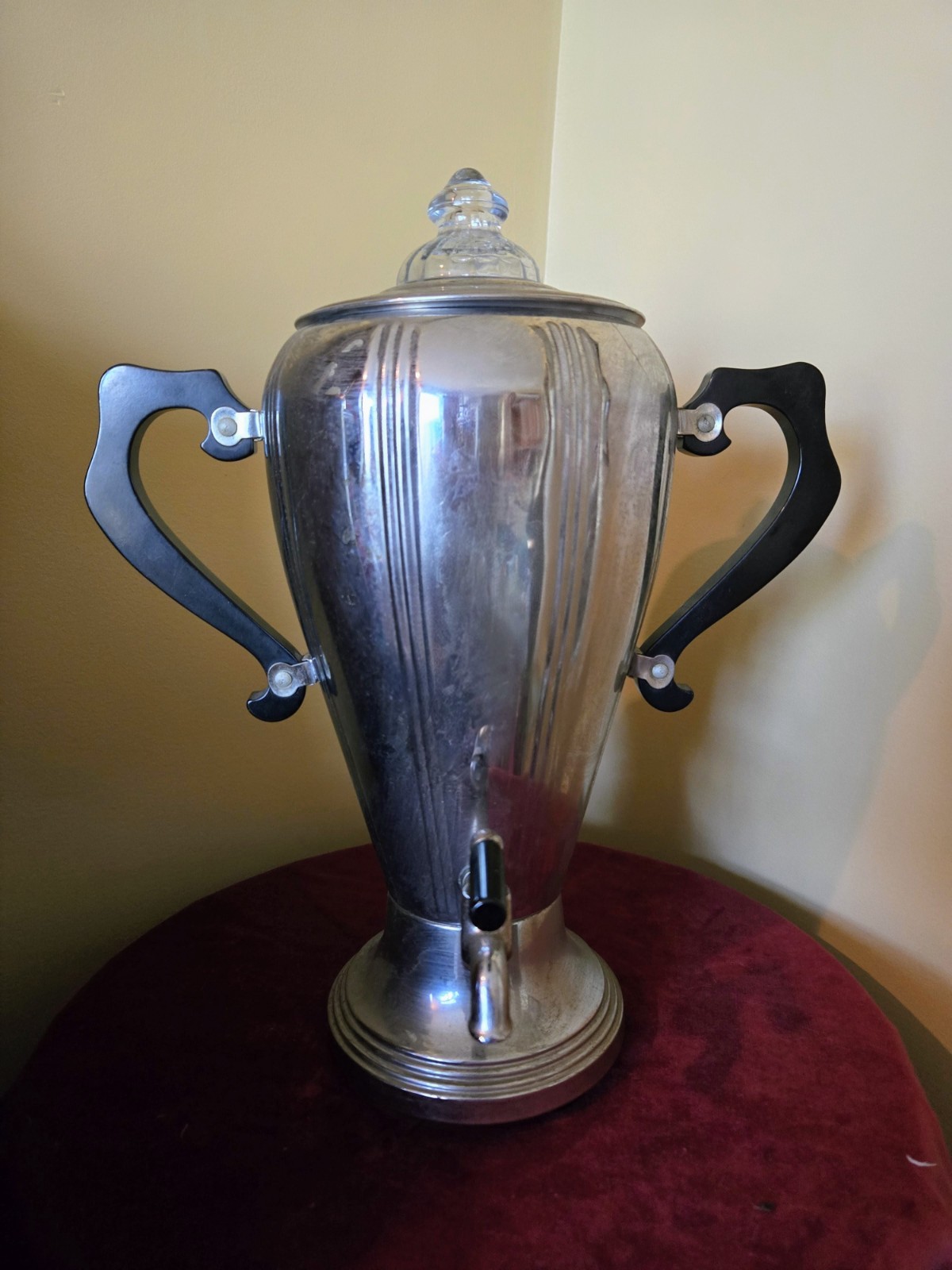 Vintage LA BELLE SILVER CO. 12 cup PERCOLATOR w Fire King Top art deco - WORKS!
