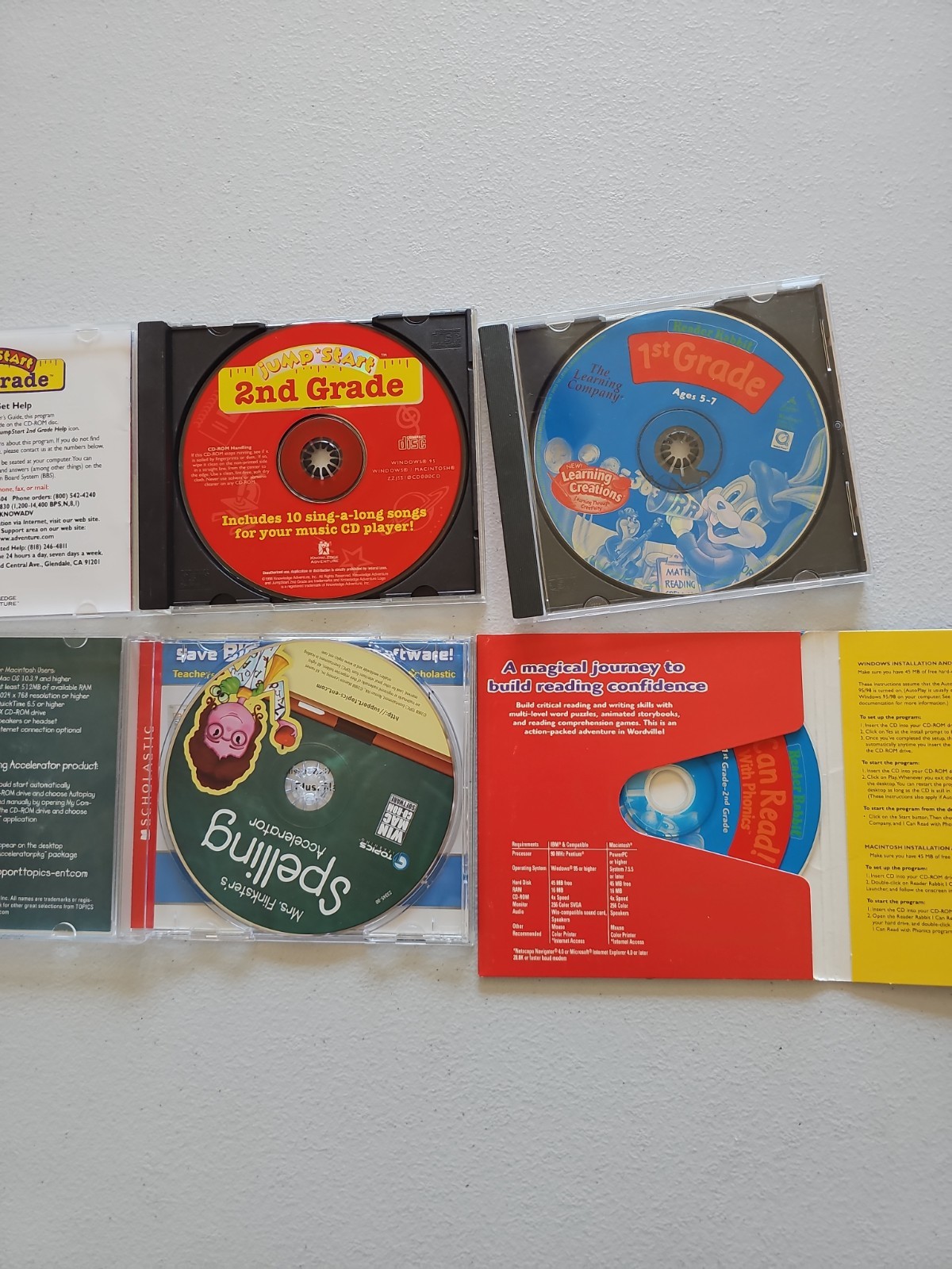 Kids Educational PC Games Lot x4 | Reader Rabbit, Spelling Accelerator 1/2 Grade