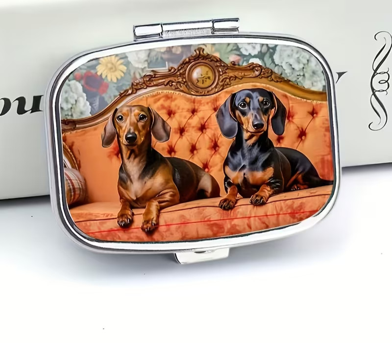 Cute DACHSHUNDS  Pill Box Organizer Medicine Mints Case 2 Compartment Travel