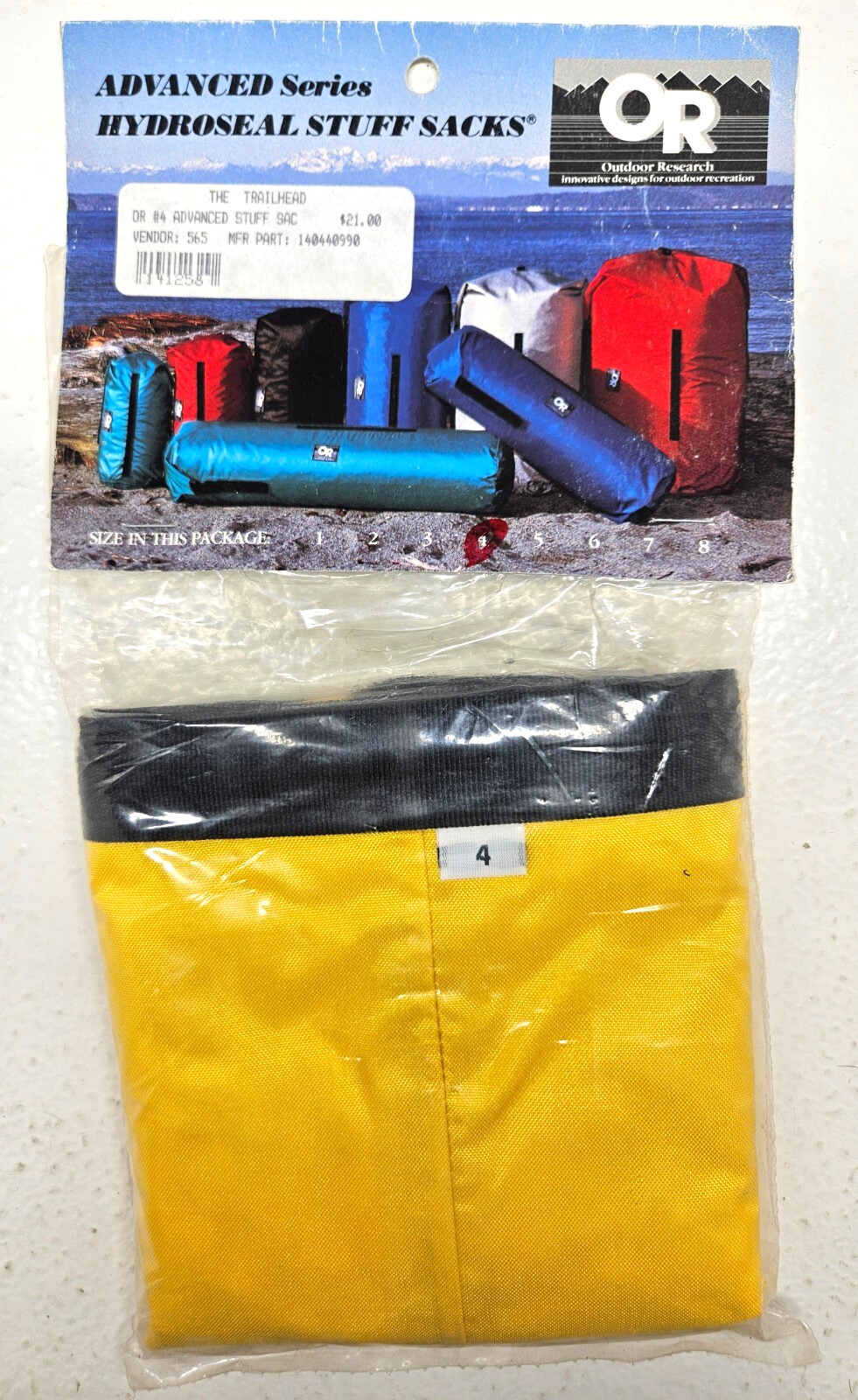 OUTDOOR RESEARCH HYDROSEAL STUFF SACK YELLOW #4 ADVANCED SERIES 9”x17” 1100cu in