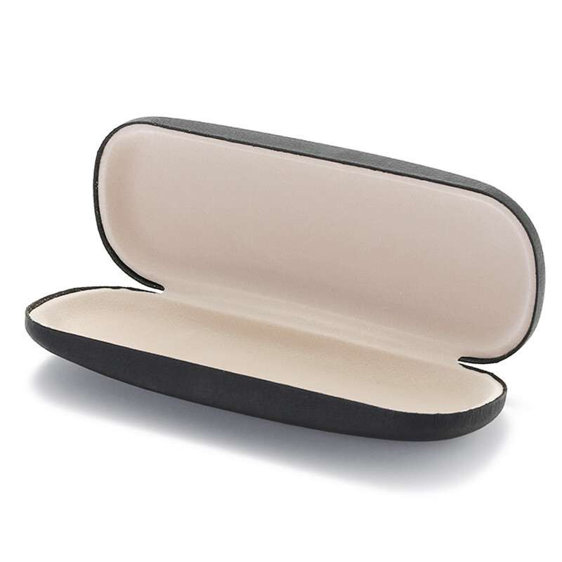 NEW Clam Shell Hard Eyeglasses PU Glasses Case Black w/Microfiber Cleaning Cloth