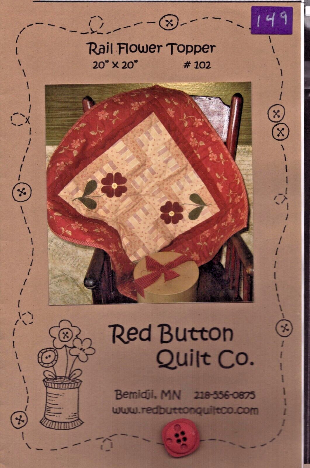RAIL FLOWER TOPPER ~ 20 X 20" ~ Red Button Quilt Co. ~ 2011 ~ Emily Hardwig