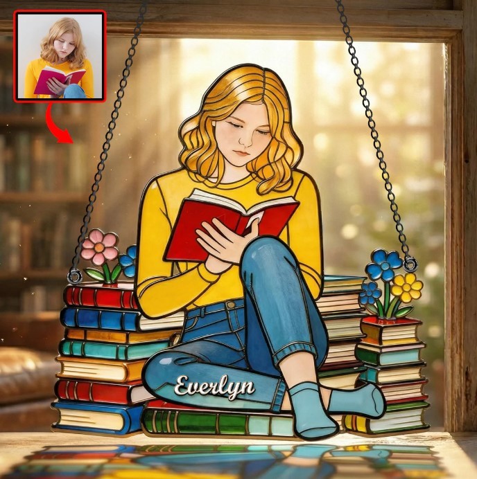 SALE! Book Lover Acrylic Suncatcher- Custom Photo Gifts For Book Lovers