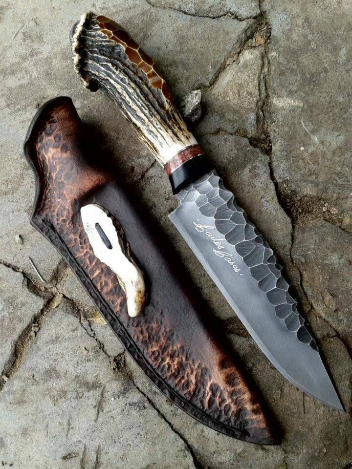 Custom handmade 440C steel hunting knife with leather sheath ,Stag horn handle