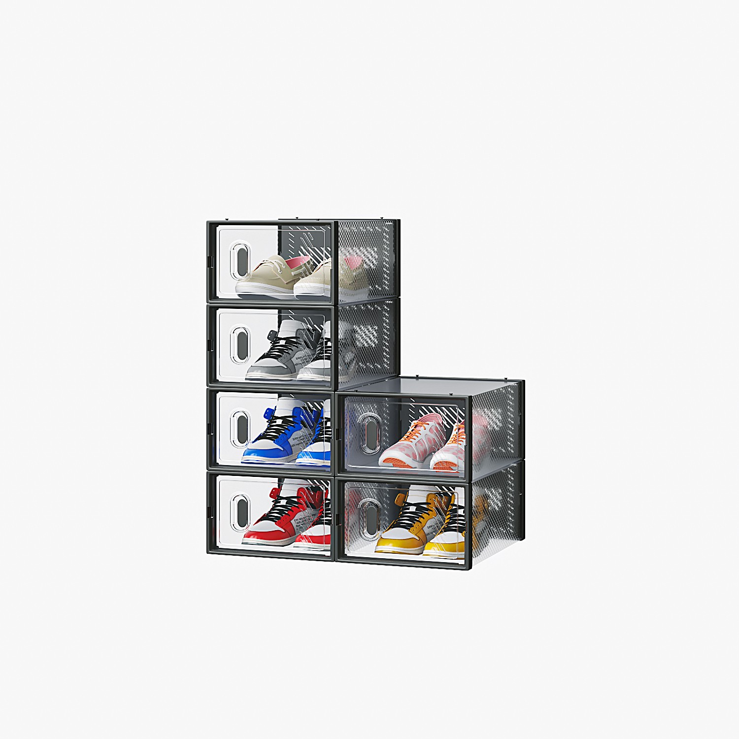 6-Piece Small Black Plastic Mesh Shoe Box Set - 33x23x14cm