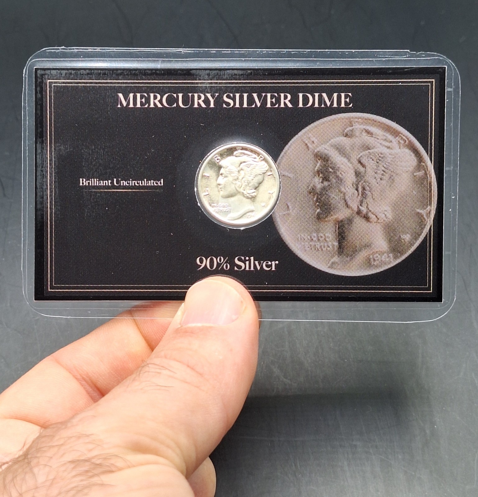 Mercury Silver Dime Gem BU 90% Silver Premier Black Collector Display Card