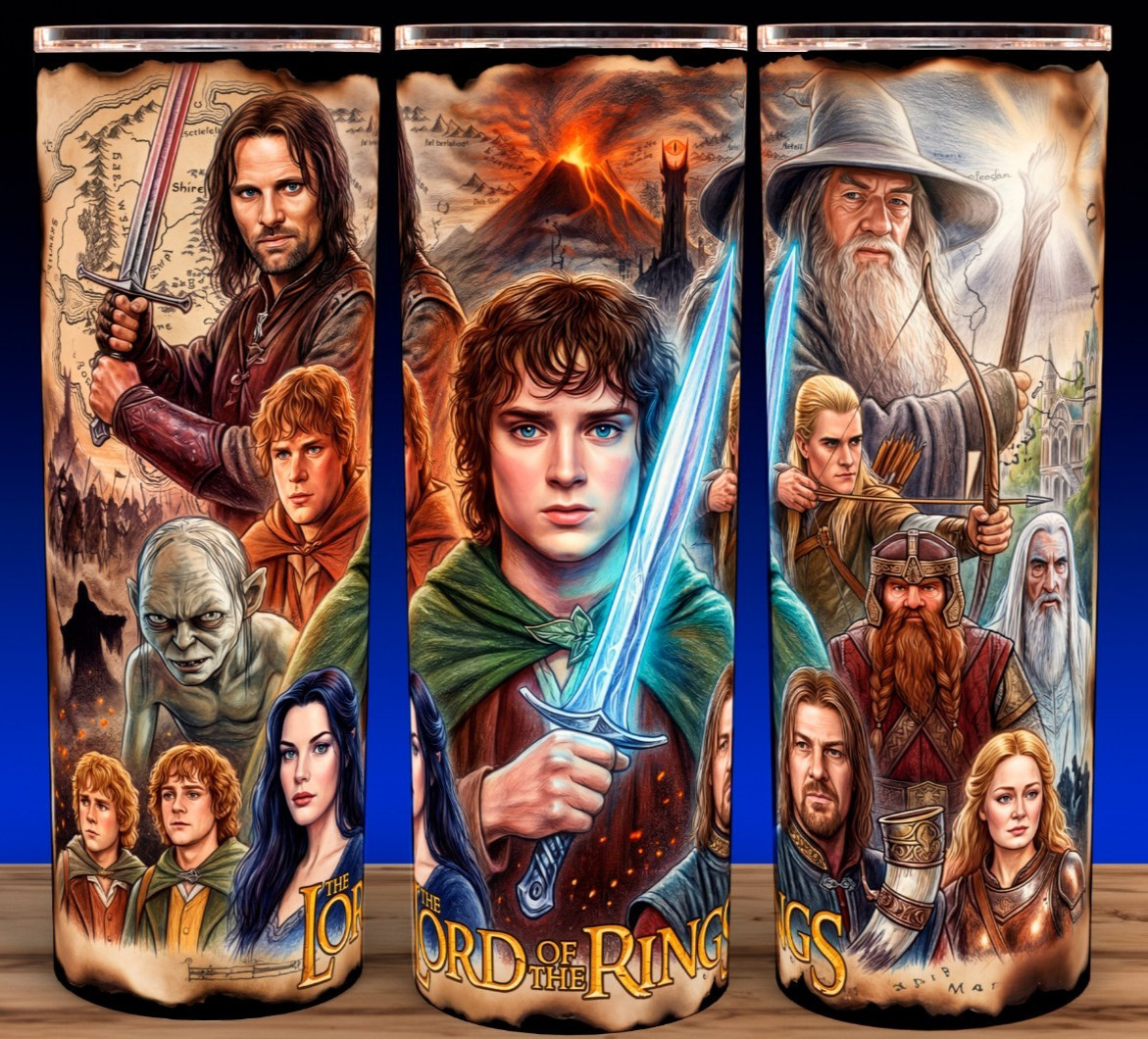 Lord of the Rings Fellowship of the Ring Colored Pencil Art Cup Mug Tumbler 20oz