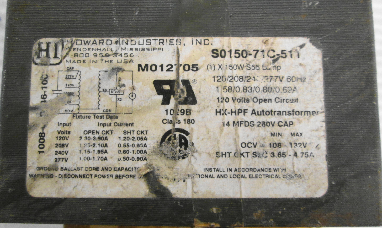 Howard Industries S0150-71C-511 Autotransformer 120/204/240/277V 60Hz
