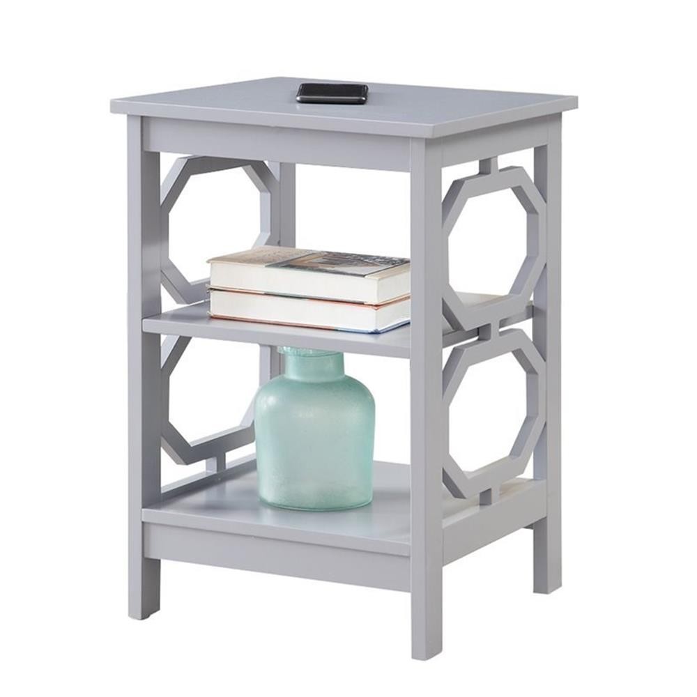 Pemberly Row Square End Table in Gray Wood Finish with Shelves