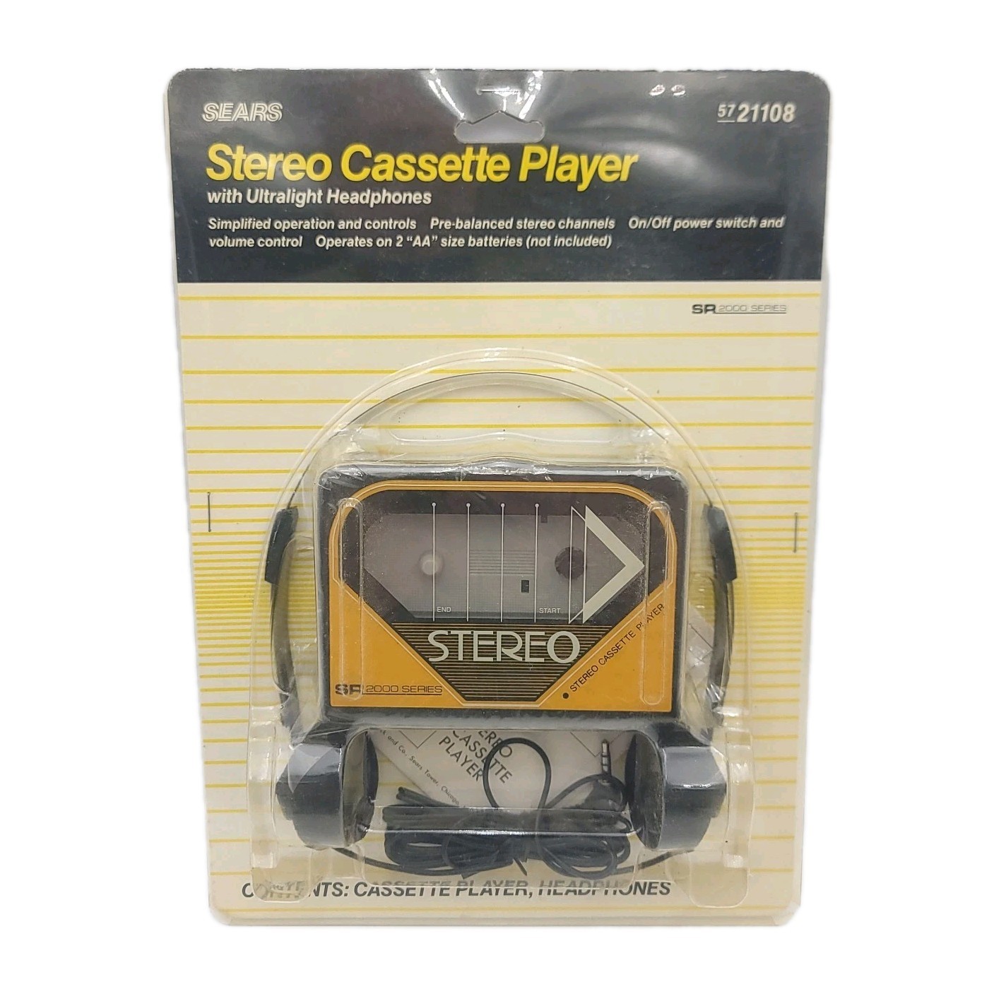 Vintage Sears Stereo Portable Cassette Player SR 2000 w/ Headphones  New NOS