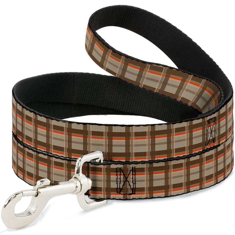 Dog Leash 6-FEET Plaid Tan Shades/Orange NARROW 0.5"