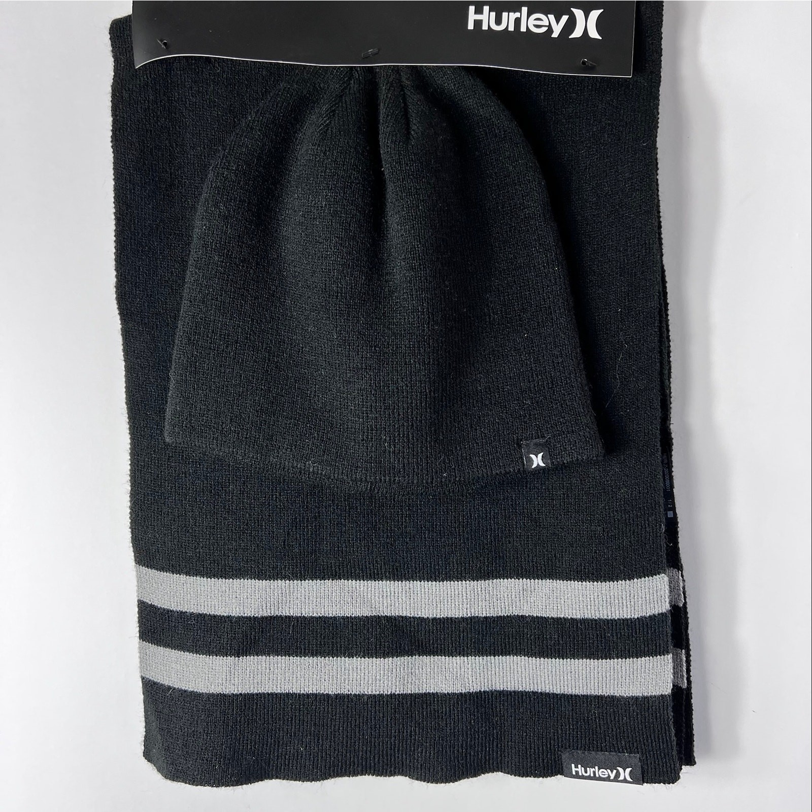 Hurley Black Knit Beanie And Scarf Set NEW