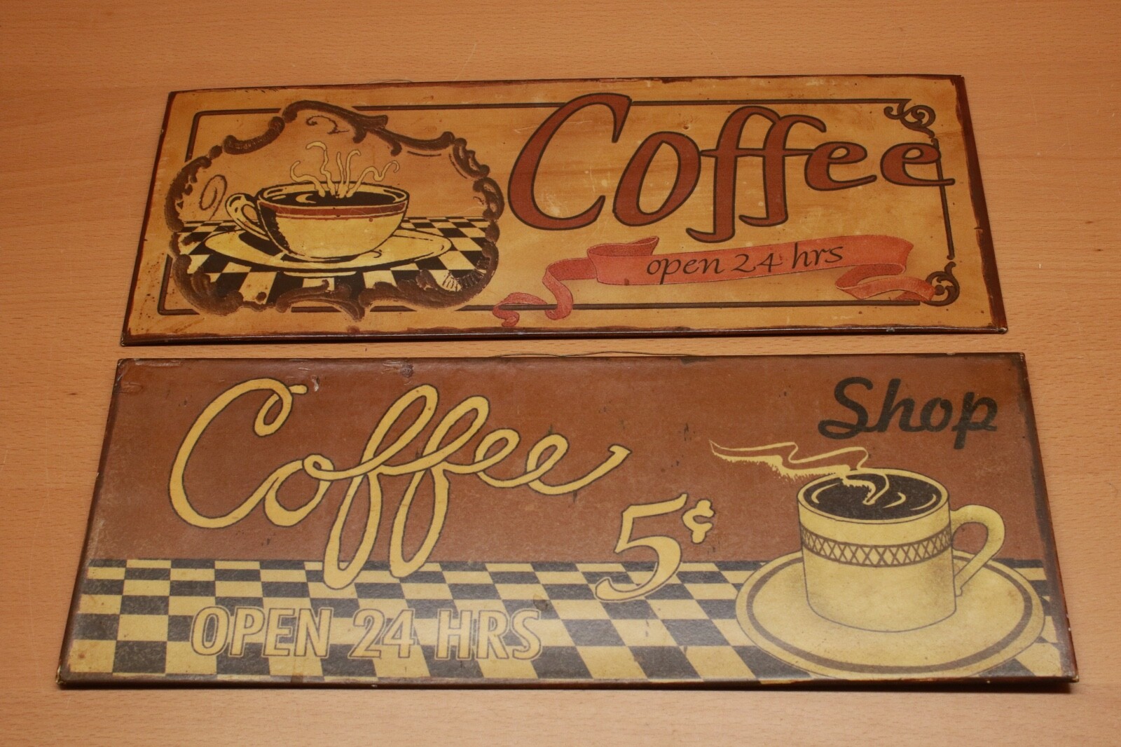 2 Coffee Shop Open 24 Hours Metal Wall Hanging Sign Rustic Replica 15.75" x 6"