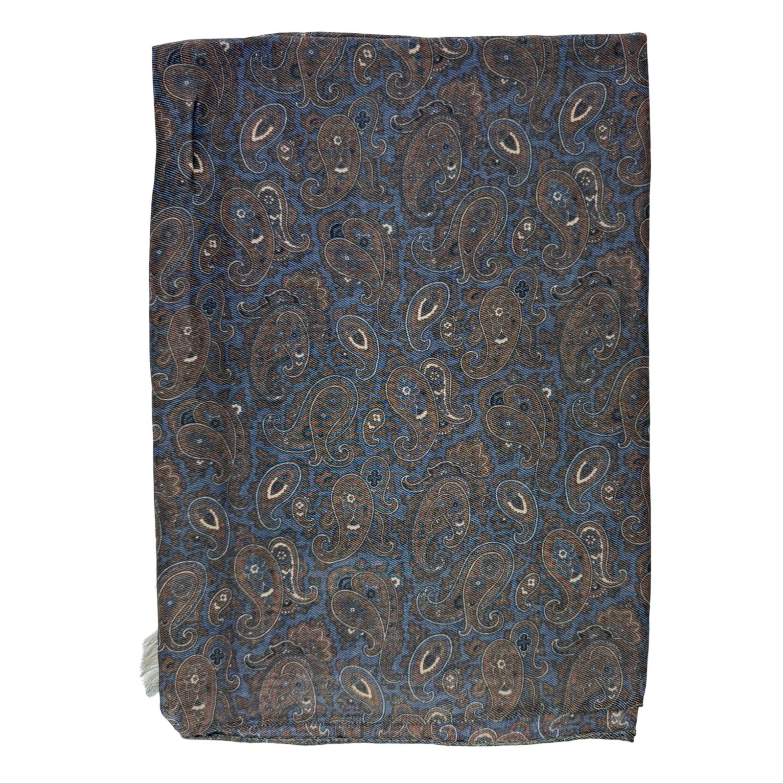 100% New CESARE ATTOLINI Cashmere Cotton Scarf Dark Blue Brown Paisley 260190