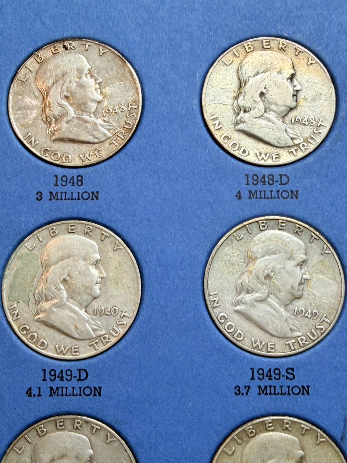 1948 - 1963 COMPLETE SET 35 BEN FRANKLIN 90% SILVER HALF DOLLARS COLLECTION