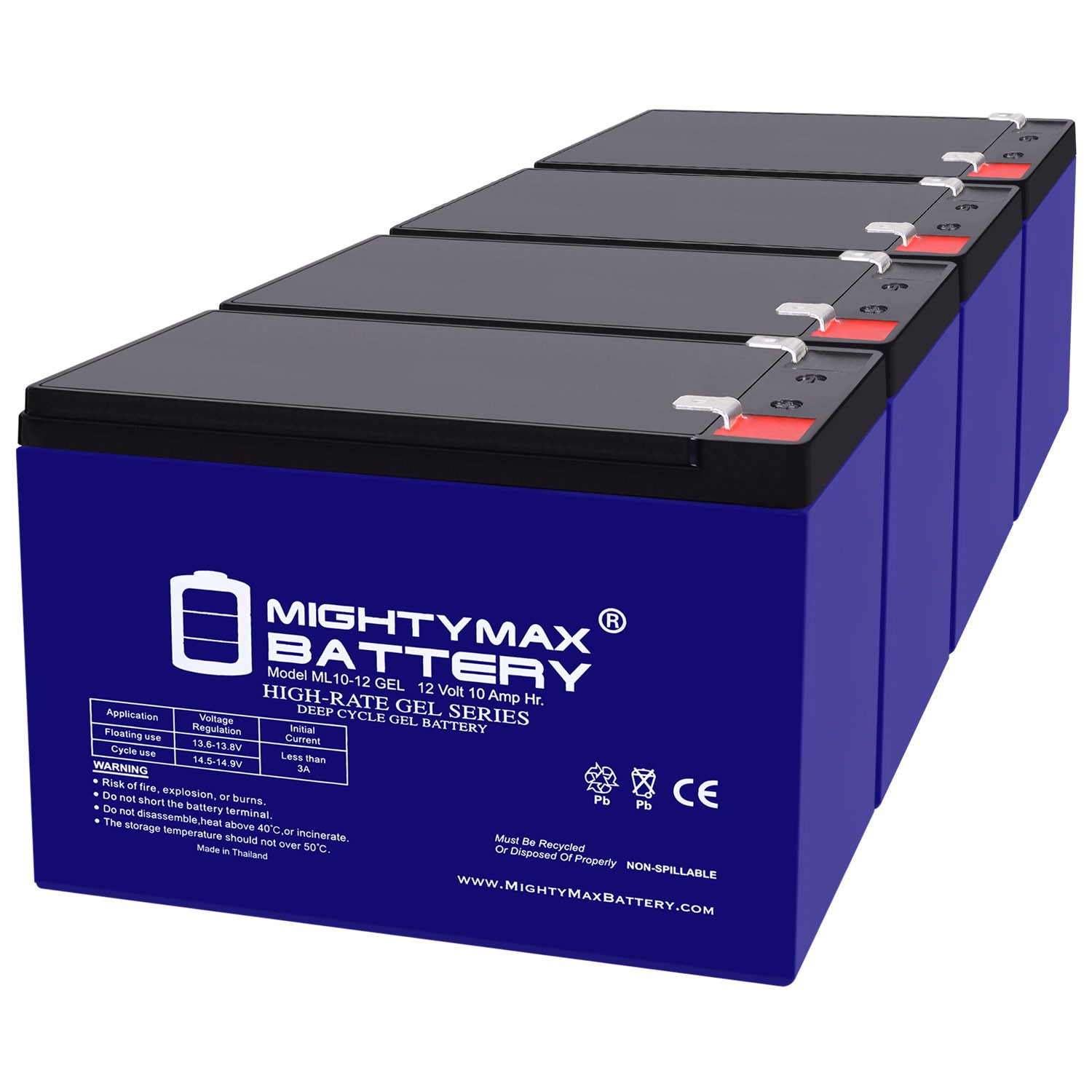 Mighty Max 12V 10AH GEL F2 Replaces APC Back-UPS XS 900 900VA BX900R - 4 Pack