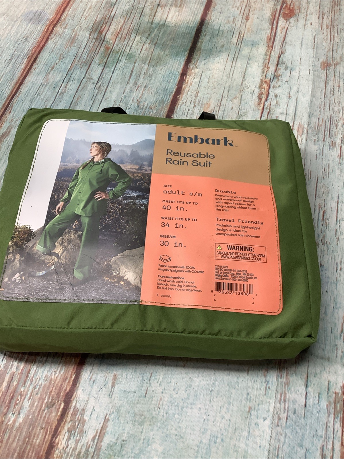 Embark Reusable Rain Suit Adult Green Rainsuit For Adult size S/M
