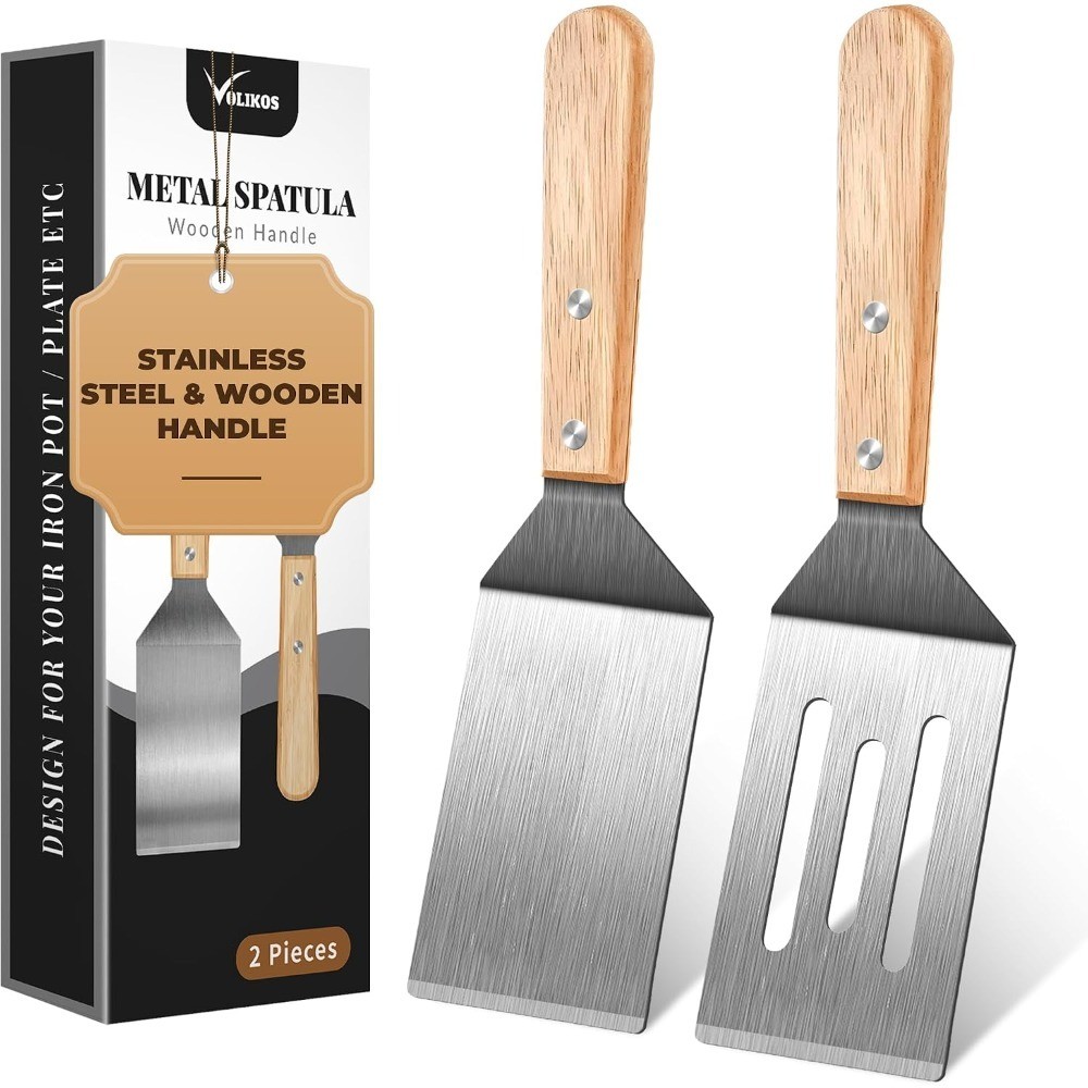 Stainless Steel Spatula Set, 2 Pieces Metal Spatula for Cast Iron Skillet, Metal