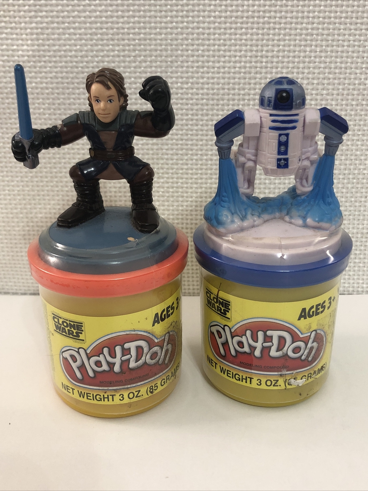 PLAY-DOH STAMPERS 2008 STAR WARS ANAKIN & R2-D2 SET Of 2 Can Toppers
