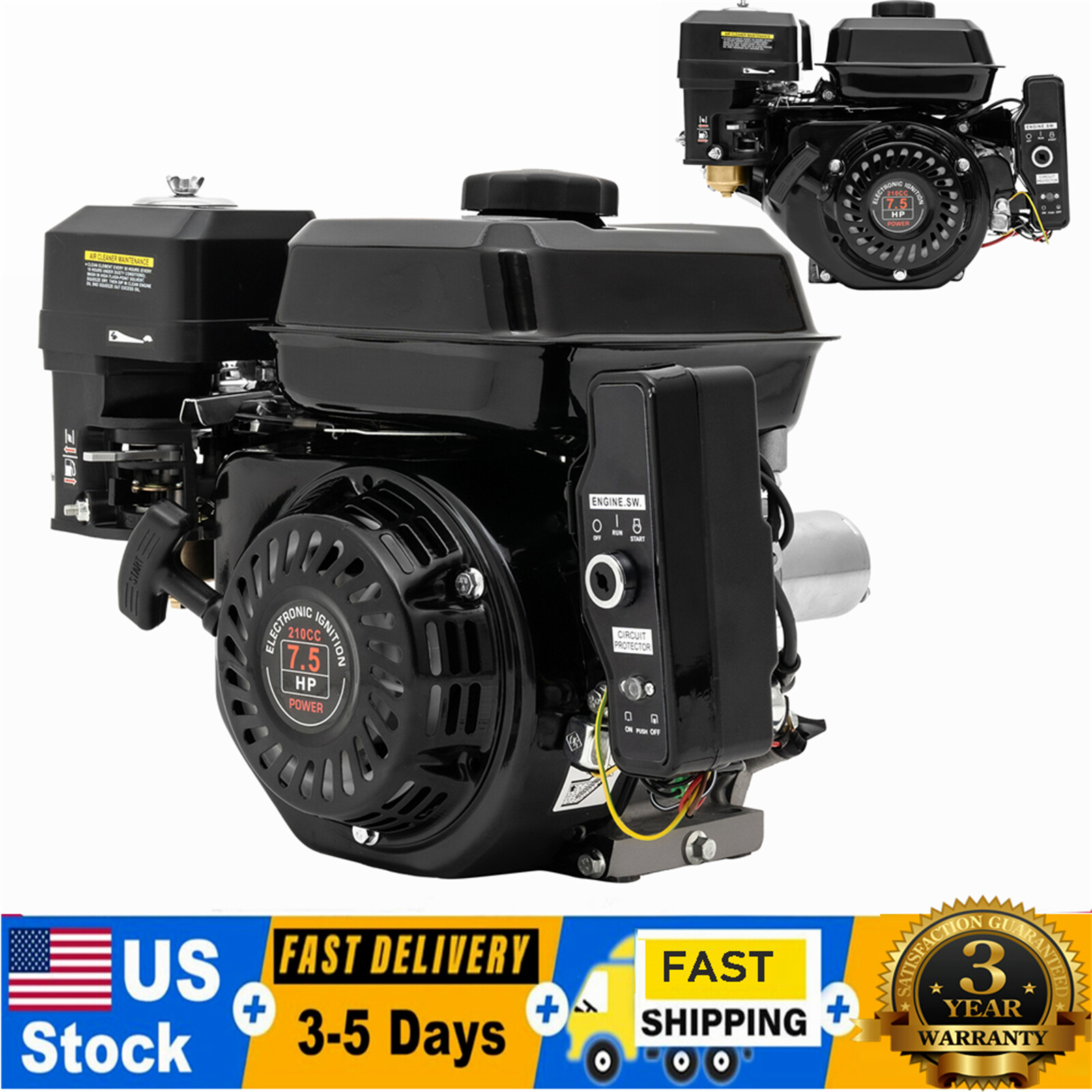 7.5HP 212cc Gas Engine Electric Start Side Shaft Motor Gasoline Engine 3600RPM