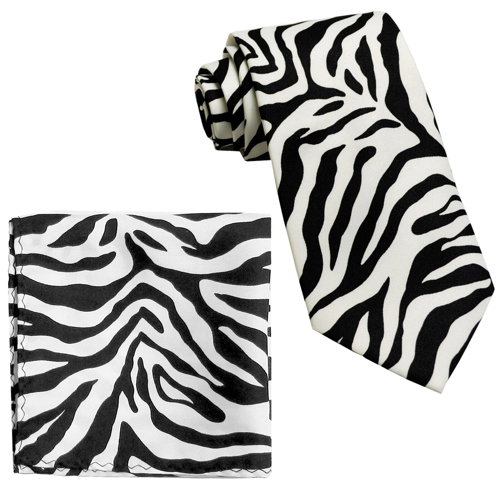 Vesuvio Napoli in Italy Men's Neck Tie W Handkerchief White Zebra Print 60 In