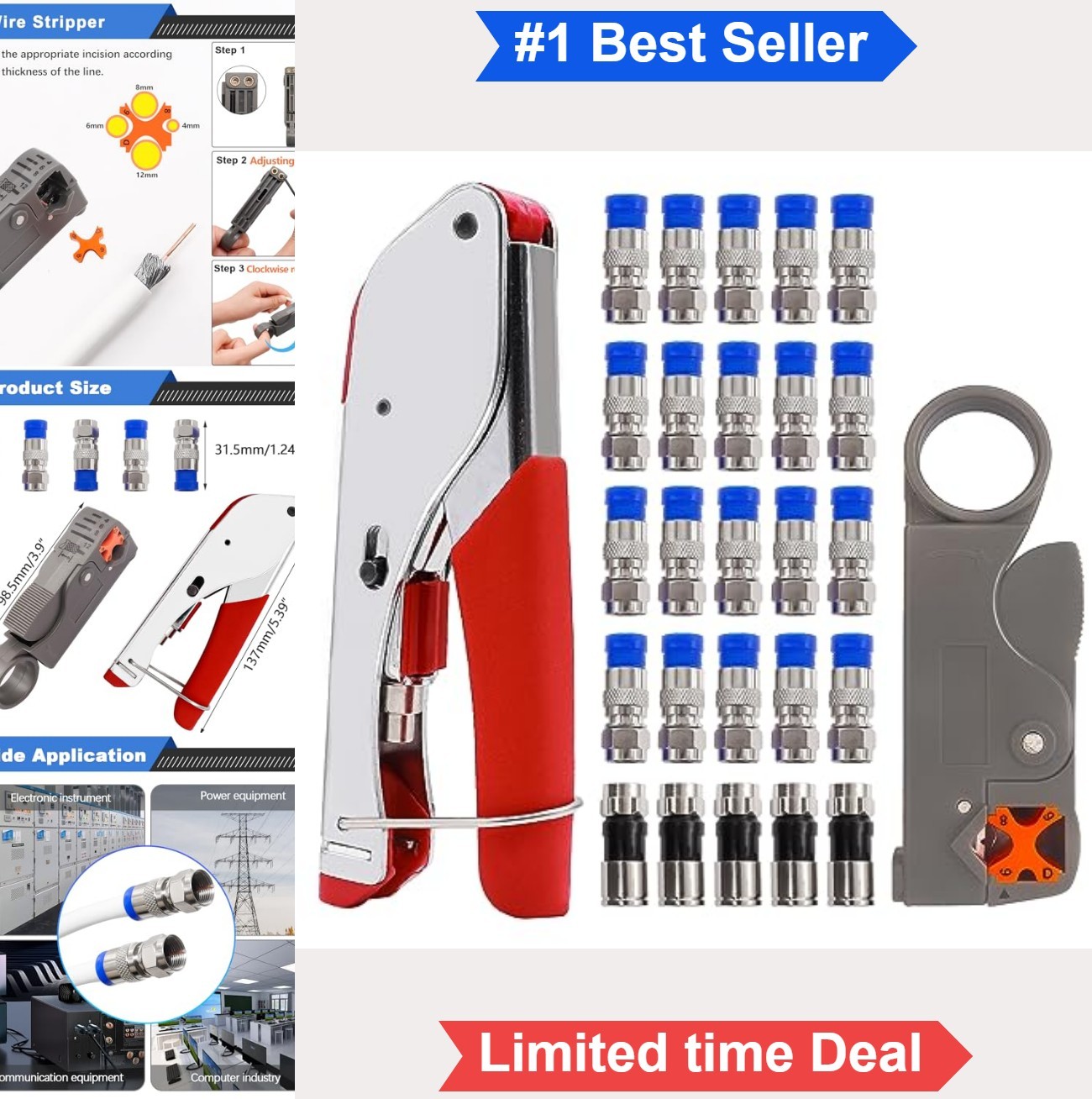 Coaxial Cable Crimping Tool Kit RG6 RG59 Compression Stripper with 25