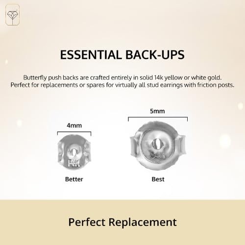 Solid 14K Gold Earring Backs Replacements | Genuine White Gold Butterfly Earr...