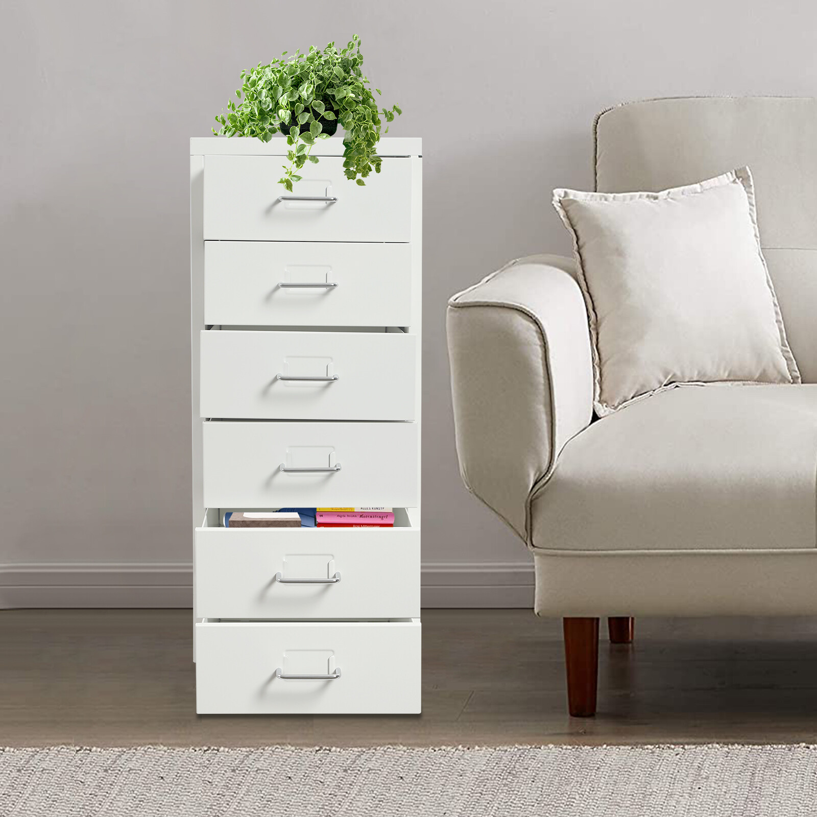 6-drawers Vertical File Cabinet Filing Cabinet Office Storage Organizer w/Wheels