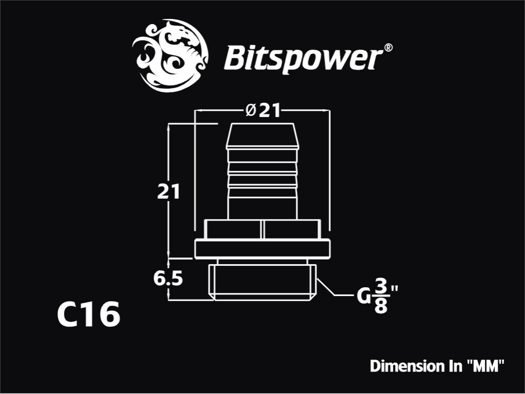 Bitspower G3/8" Matt Black 3/8" Fitting BP-MBWP-C16