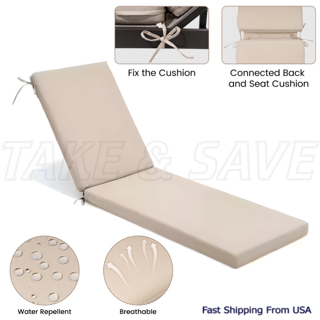 72" Soft Sponge Chaise Lounge Chair Cushion w/ Waterproof and Washable Cover