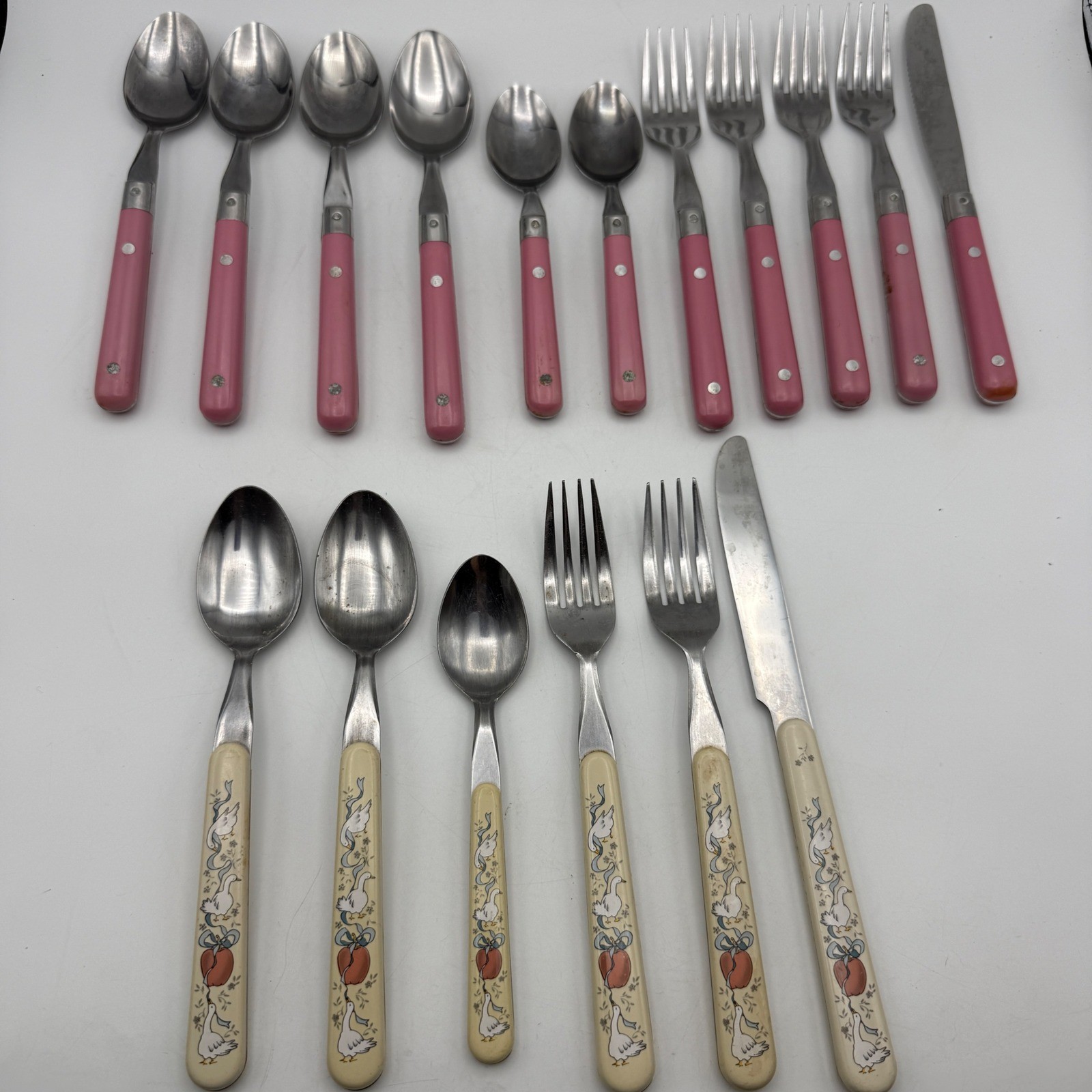Interpur Flatware Set Mixed Pink Marmalade Goose Pattern Vintage Stainless Steel