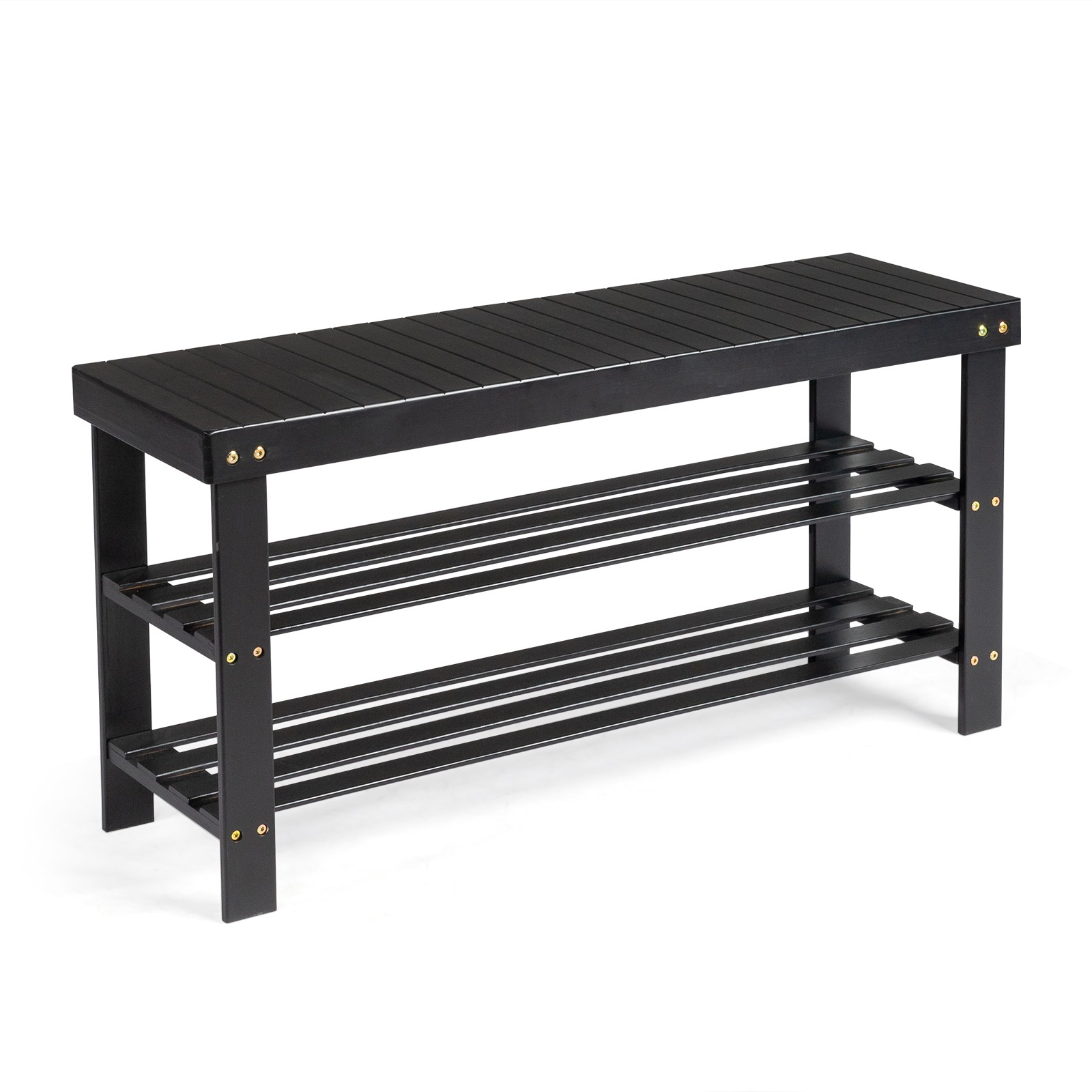 3-Tier Seamless Top Bamboo Shoe Rack Black