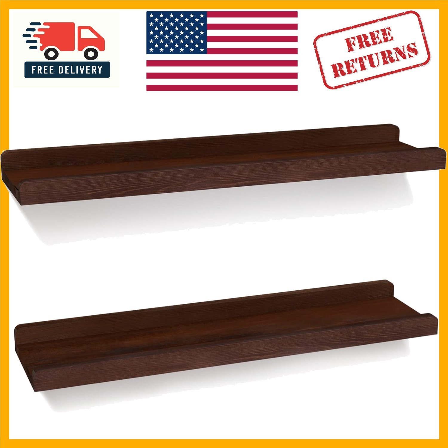 Modern Rustic Floating Shelves Set of 2 - 24 Inch Solid Wood Storage Solution