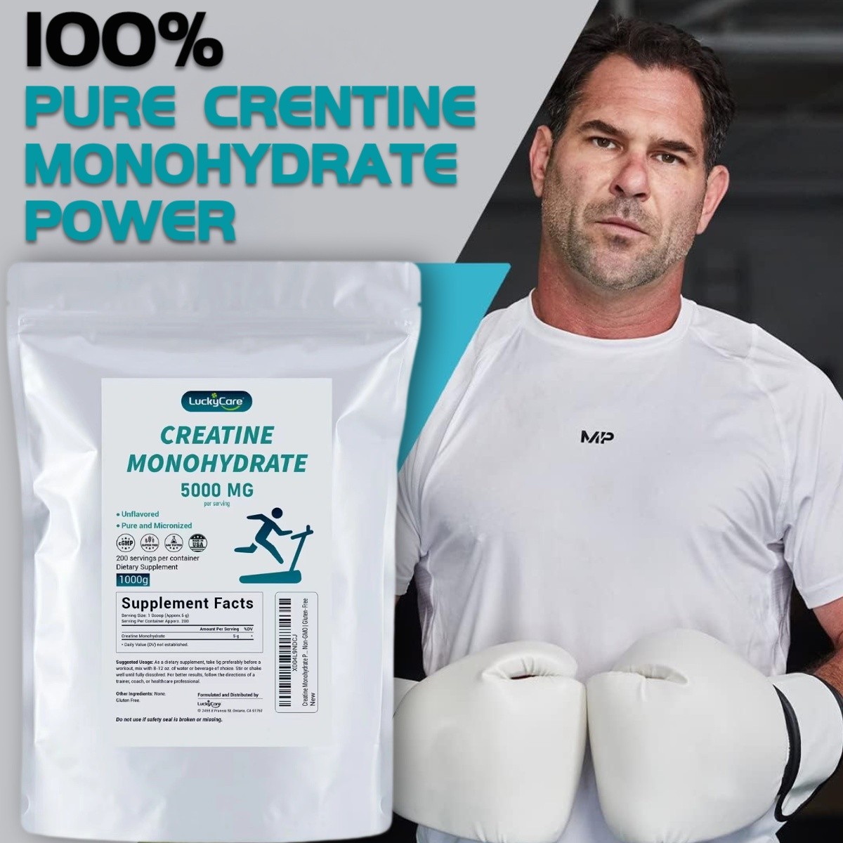 Pure Creatine Monohydrate 2.2lbs - Powder Micronized 200 Servings 5g Per Serving